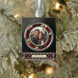 Adorno Con Rótulo Plateado Banner floral vintage Ornamento de Navidad