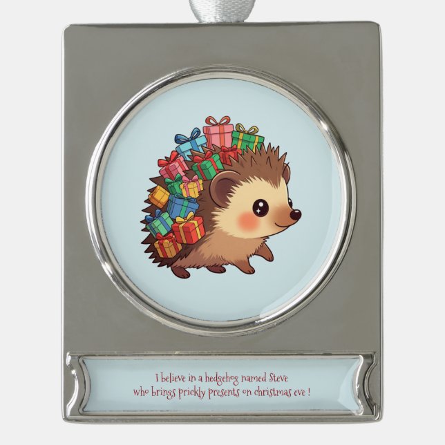 Adorno Con Rótulo Plateado Banner Ornament (Anverso)