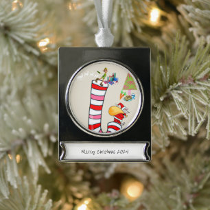 Adorno Con Rótulo Plateado Banner Ornament Elf Santa Candy Cane
