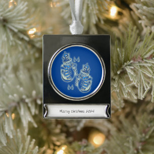 Adorno Con Rótulo Plateado Banner Ornament Snowman