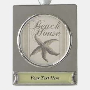 Adorno Con Rótulo Plateado Beach House Starfish Seashore