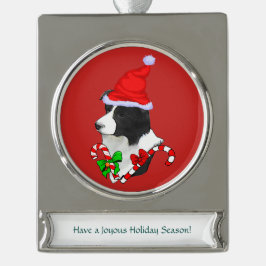 Adorno Con Rótulo Plateado Border Collie Navidad