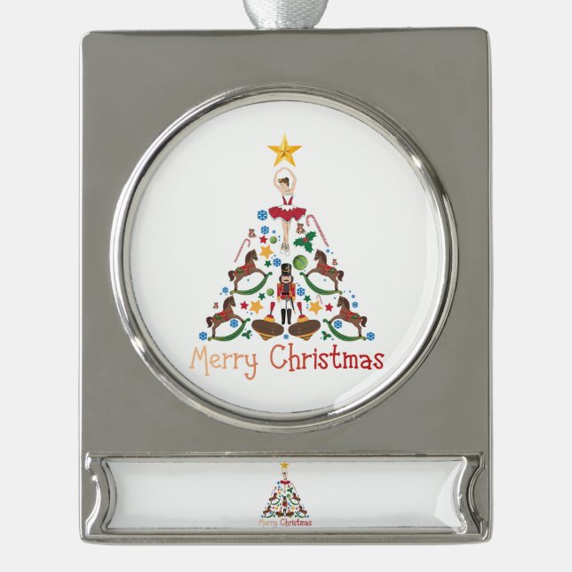 Adorno Con Rótulo Plateado Caballo de rock de navidad (Anverso)