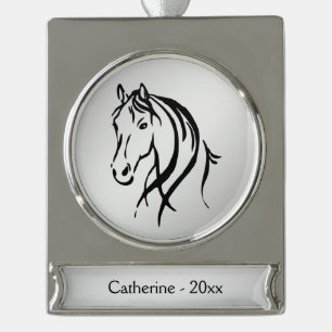 Adorno Con Rótulo Plateado Cabeza de caballo con nombre plateado y año