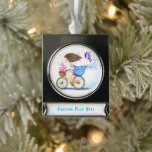 Adorno Con Rótulo Plateado Chica En Bicicleta Personalizado De Ornamento De N<br><div class="desc">Feliz Chica en bicicleta - Dibujo divertido de corazones románticos de amor y flores - Elegir / Añadir su texto y colores únicos - Hacer su regalo especial - Redimensionar y mover o eliminar y agregar elementos / texto con herramienta de personalización ! - Dibujo y diseño por MIGNED. También...</div>