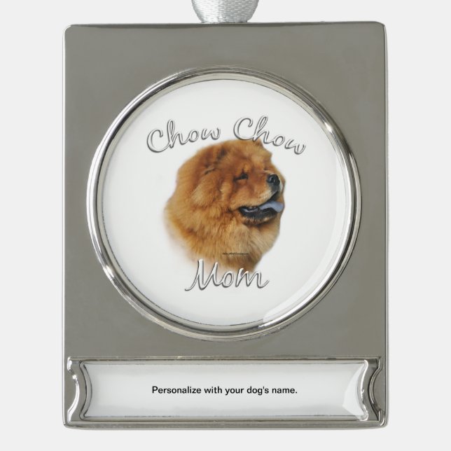 Adorno Con Rótulo Plateado Chow Chow Mom Keychain (Anverso)
