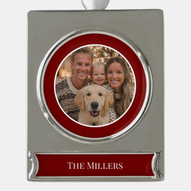 Adorno Con Rótulo Plateado Christmas Tree Ornament Add Your Photo and Text (Anverso)
