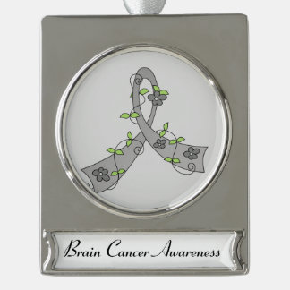 Adorno Con Rótulo Plateado Cinta de la flor de la conciencia del cáncer de