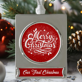 Adorno Con Rótulo Plateado Clásica Feliz Navidad Nuestro primer Personalizado