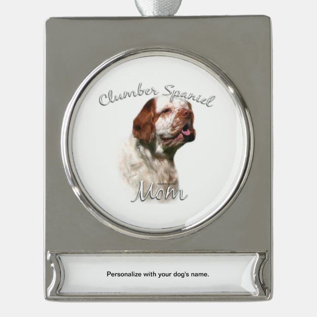Adorno Con Rótulo Plateado Clumber Spaniel Mom 2 Keychain (Anverso)