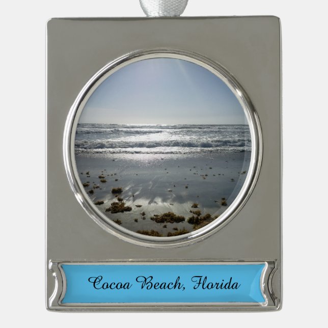 Adorno Con Rótulo Plateado Cocoa Beach, Florida (Anverso)