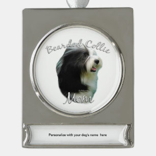 Adorno Con Rótulo Plateado Collie Bearded Mom 2