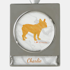 Adorno Con Rótulo Plateado Customizable French Bulldog Pastel Orange Frenchie