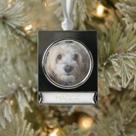 Adorno Con Rótulo Plateado Customized Pet Photo Christmas