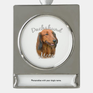 Adorno Con Rótulo Plateado Dachshund (de cabello largo) Mamá 2