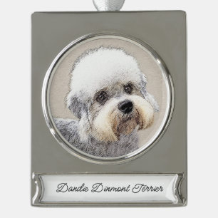 Adorno Con Rótulo Plateado Dandie Dinmont Terrier Pintura Original De Perro