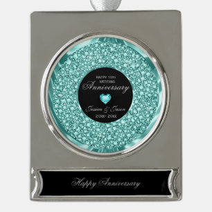 Adorno Con Rótulo Plateado Diamantes Azul Y Blanco