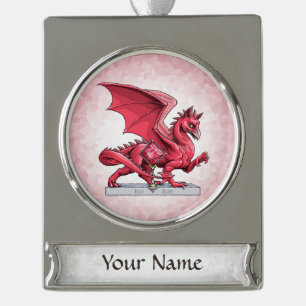 Adorno Con Rótulo Plateado Dragón Birthstone de julio: Ruby
