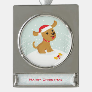 Adorno Con Rótulo Plateado El Ilustracion de un cachorro en la nieve