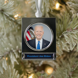 Adorno Con Rótulo Plateado El presidente Joe Biden retrato plateado de la Cas