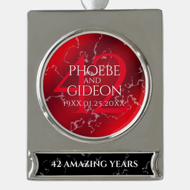 Adorno Con Rótulo Plateado Elegante 42° Aniversario del Boda Jasper (Anverso)