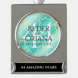Adorno Con Rótulo Plateado Elegante 44º Aniversario de Bodas de Turquesa