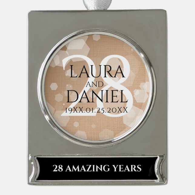 Adorno Con Rótulo Plateado Elegante celebración del 28º Aniversario del Boda  (Anverso)