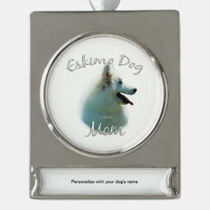 Adorno Con Rótulo Plateado Eskimo American Dog Mom 2