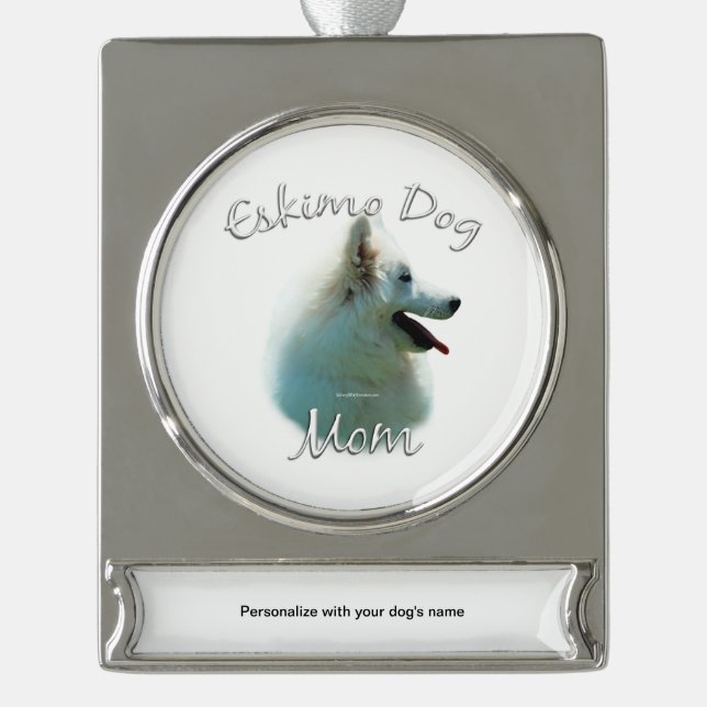 Adorno Con Rótulo Plateado Eskimo American Dog Mom 2 (Anverso)