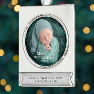 Adorno Con Rótulo Plateado Estadísticas de nacimiento de bebé niño elegante P