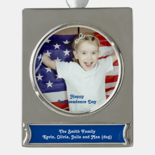 Adorno Con Rótulo Plateado Estrellas antiguas y rayas Bandera estadounidense