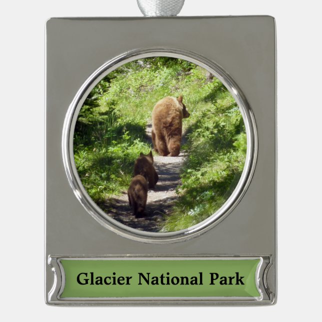 Adorno Con Rótulo Plateado Familia de oso marrón (Anverso)