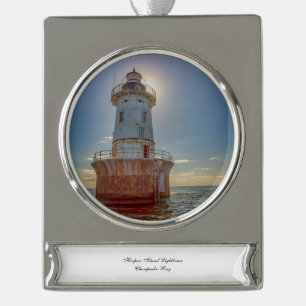 Adorno Con Rótulo Plateado Faro de la isla Hoopers