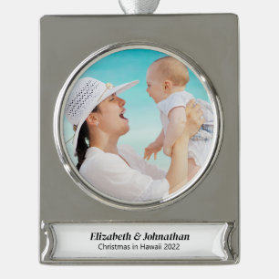 Adorno Con Rótulo Plateado Feriado fotográfico personalizado Silvertone Ornam