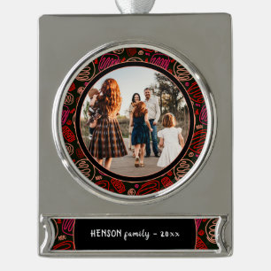 Adorno Con Rótulo Plateado Festividad Red One line Navidades de arte Familia 