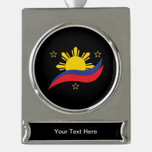 Adorno Con Rótulo Plateado Filipinas Filipino Pinoy Bandera