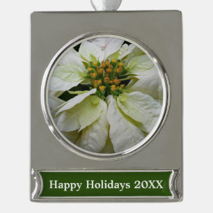 Adorno Con Rótulo Plateado Floral de feriado de Navidades elegantes de Poinse
