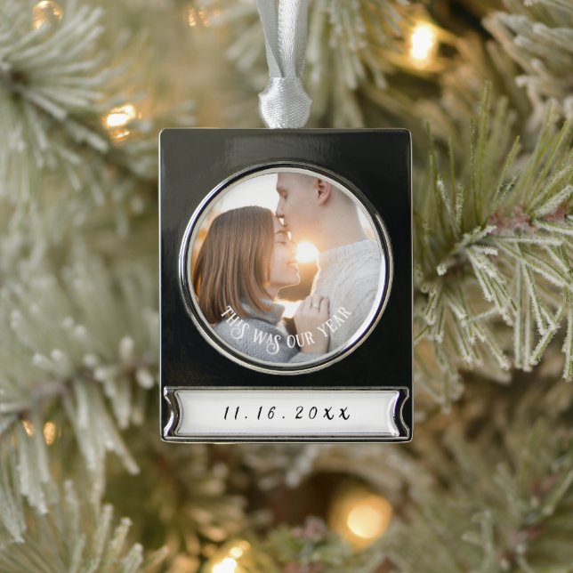 Adorno Con Rótulo Plateado Foto de Parejas de compromiso (Árbol)