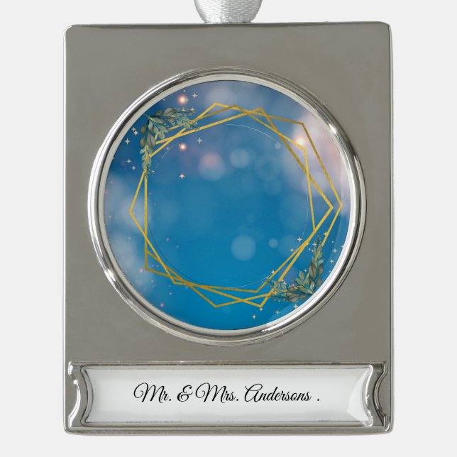 Adorno Con Rótulo Plateado Fotografía de ornamento personalizado y marco de t (Anverso)