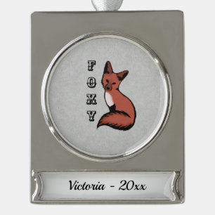 Adorno Con Rótulo Plateado Foxy Red Fox Silver Name and Year