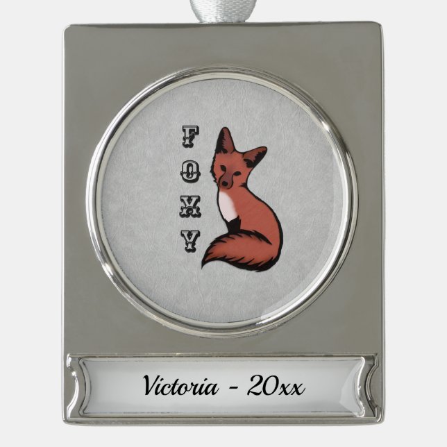 Adorno Con Rótulo Plateado Foxy Red Fox Silver Name and Year (Anverso)