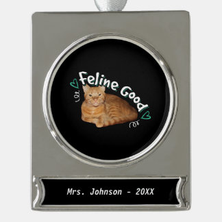 Adorno Con Rótulo Plateado Gato naranja - Pun bueno felino