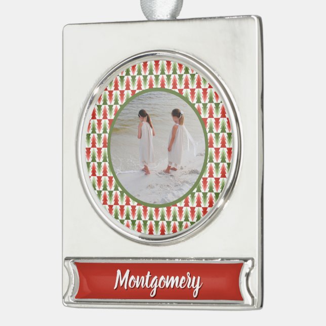 Adorno Con Rótulo Plateado Geometric Christmas Tree Grove (Izquierda)