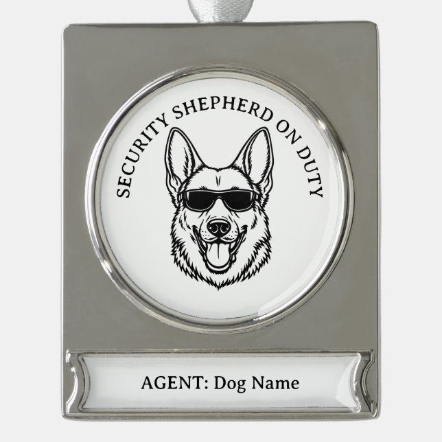 Adorno Con Rótulo Plateado German Shepherd Security Ornament (Anverso)