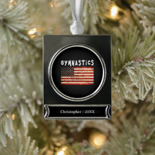 Adorno Con Rótulo Plateado Gimnasia Grunge Americana Bandera USA