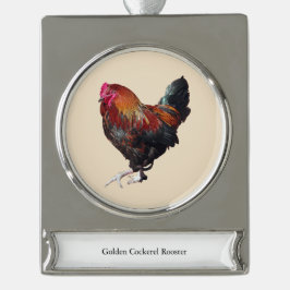 Adorno Con Rótulo Plateado Golden Cockerel Rooster ornament