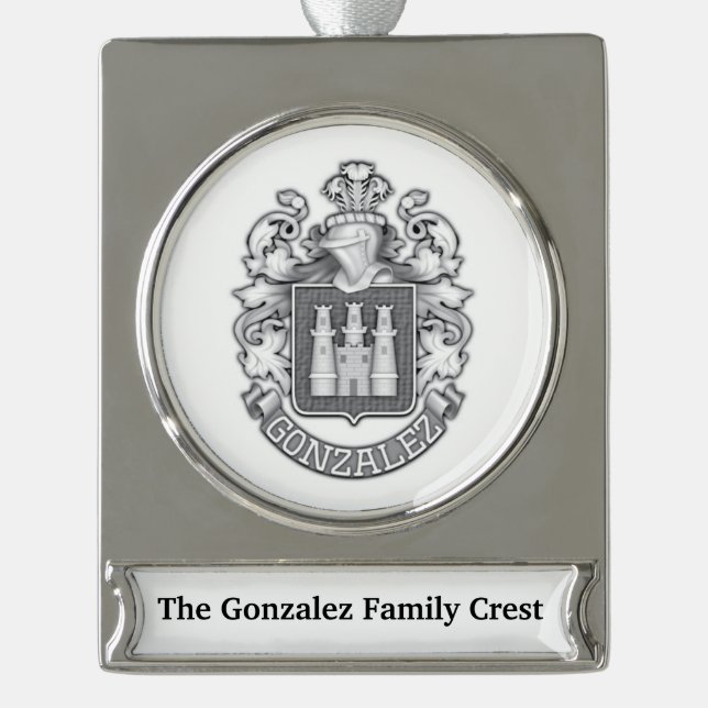 Adorno Con Rótulo Plateado Gonzalez Family Crest  (Anverso)