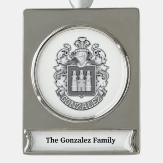 Adorno Con Rótulo Plateado Gonzalez Family Crest  Silver Plated Banner Orname