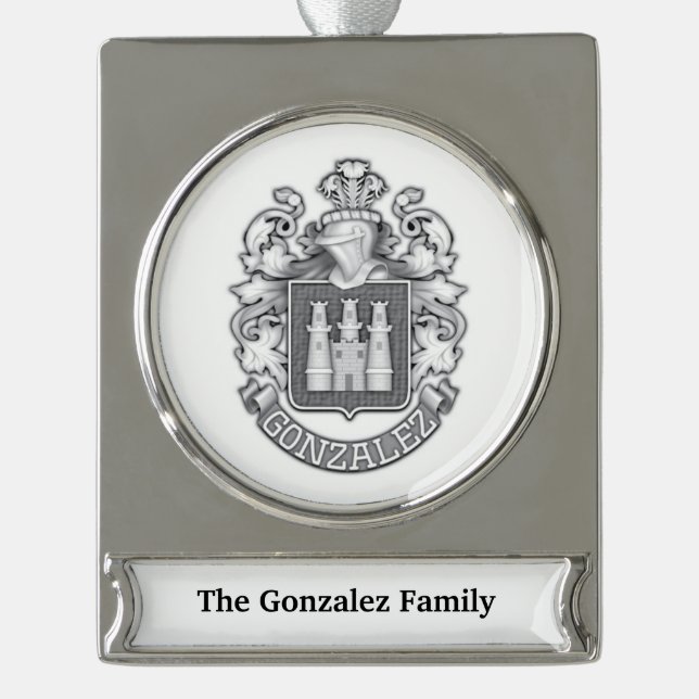 Adorno Con Rótulo Plateado Gonzalez Family Crest  Silver Plated Banner Orname (Anverso)