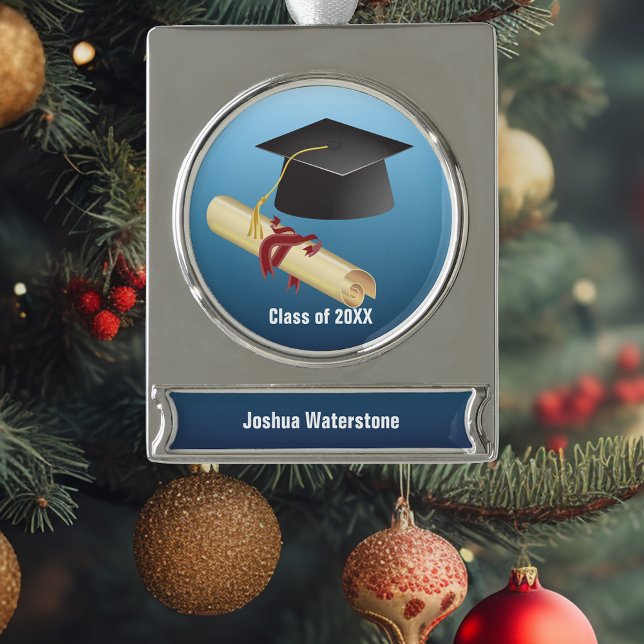 Adorno Con Rótulo Plateado Graduación de Mortarboard y Diploma (Subido por el creador)